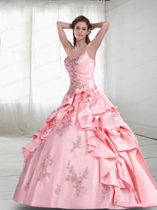 Baby Pink Spaghetti Straps Quinceanera Dress with Appliques