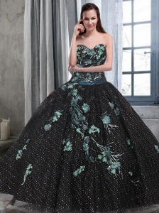 Black Sweetheart Appliques Quinceanera Dress with Special Fabric