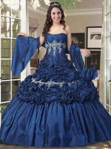 Perfect Strapless Appliqued and Ruffled Royal Blue Dress for Quince