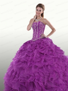 Purple Sweetheart Quinceanera Dress with Beading and Ruffles