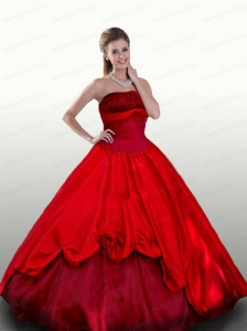 Red Princess Strapless Long Quinceanera Dress for 2015 Spring