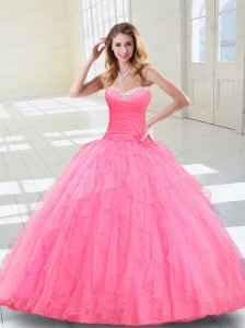 Spring Sweetheart Rose Pink Beading Quinceanera Dress with Ruffles