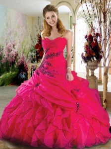 Sweetheart Hot Pink Quinceanera Gown with Appliques and Ruffles