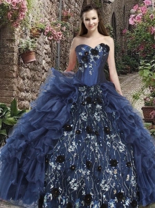 Sweetheart Navy Blue Quinceanera Dress with Beading and Ruffles