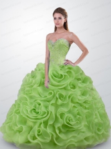 2015 Romantic Strapless Beaded and Ruffled Quinceanera Gown in Green