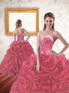 2015 Unique Beading and Ruffles Coral Red Dresses for Quince