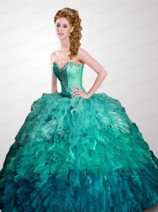 Brand New Turquoise Sweetheart Beading and Ruffles Quinceanera Dress