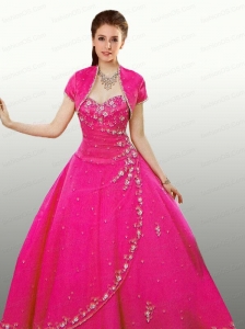 Classical Sweetheart Beaded Decorate Quinceanera Gown in Hot Pink