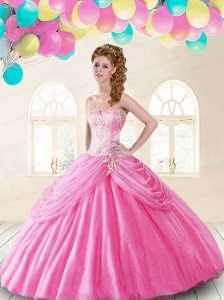 Discount Sweetheart Beading and Pick-ups Quinceanera Dresses in Rose Pink