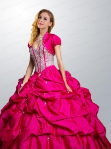 Fashionable Sweetheart Hot Pink Quinceanera Dress with Beading and Pick Ups