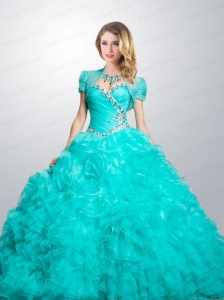Gorgeous Sweetheart Turquoise Quinceanera Dress with Ruffles and Beading