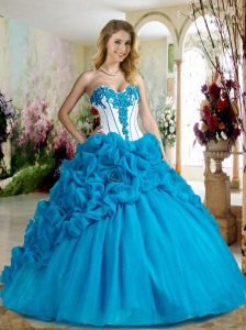 Latest Sweetheart Blue Quinceanera Dresses with Pick Ups and Appliques For 2015