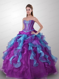New Style Sweetheart Appliqued and Ruffled Quinceanera Dresses in Multi-color