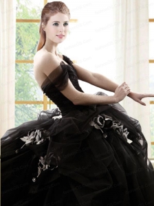 Off The Shoulder Ruffles and Hand Made Flowers Sweet 16 Dress in Black