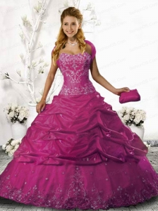 Strapless Fuchsia Organza Quinceanera Gown with Appliques