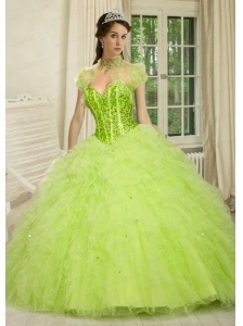 The Brand New Style Sweetheart Spring Green Quinceanera Dress with Beading and Ruffles