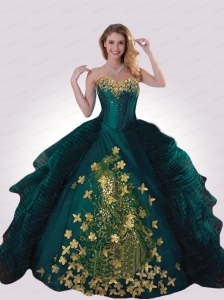 Turquoise Sweetheart Appliques Decorate Quinceanera Gown for 2015