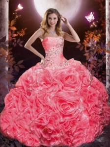 2015 Watermelon Red Sweet 16 Dress with Appliques and Ruffles