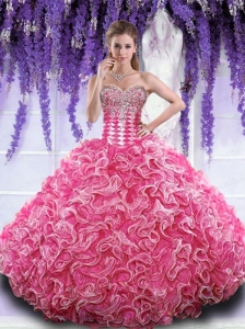Rose Pink Sweetheart Quinceanera Gown with Beading and Ruffles