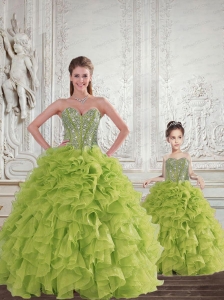 New Style Beading and Ruffles   Princesita Dress in Yellow Green   for 2015