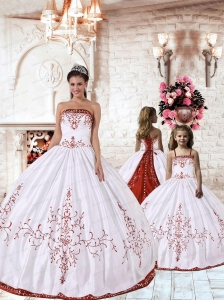 2015 Fashionable Red Embroidery White Princesita Dress