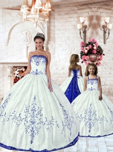 2015 LuxuriousWhite Princesita Dress with Blue Embroidery