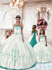 Top Seller White Princesita Dress with Turquoise Embroidery
