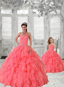 Most Popular Coral Red Princesita Dress with Beading and Ruching for 2015