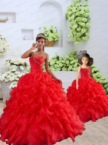 New Arrival Organza Coral Red Princesita Dress with Beading and Ruffles for 2015