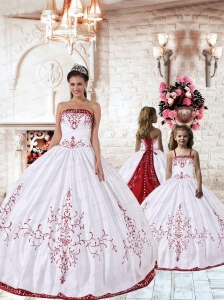 White Strapless Princesita Dress with Red Embroidery for 2014