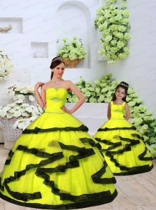 Classical Organza Yellow Princesita Dress with Beading and Ruching for 2015