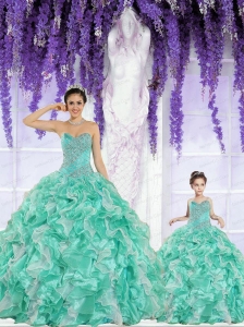 Apple Green Sweetheart Organza Beading and Ruffles Princesita Dress