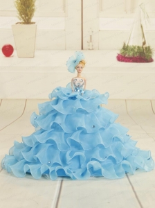 2015 Aqua Blue Bowknot Quinceanera Doll Dress