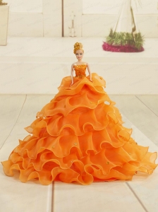 2015 Orange Organza Bowknot Quinceanera Doll Dress