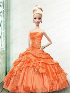 Appliques And Pick-ups Quinceanera Dress For Quinceanera Doll In Orange
