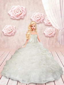 Appliques And Ruffles Quinceanera Dress For Quinceanera Doll In White