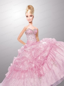 Baby Pink Quinceanera Dress For Quinceanera Doll With Pick-ups And Beading