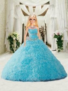 Beading And Ruffles Quinceanera Dress For Quinceanera Doll In Aqua Blue