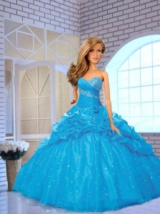 Blue Quinceanera Dress For Quinceanera Doll With Pick-ups And Beading