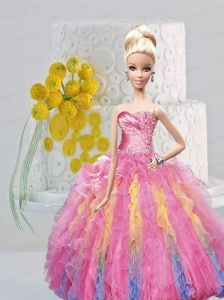 Multi-color Quinceanera Dress For Quinceanera Doll With Ruffles And Beading