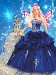 Navy Blue Quince Dress For Quinceanera Doll With Appliques And Pick-ups