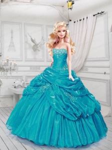 Turquoise Quinceanera Dress For Quinceanera Doll With Ruffles And Beading