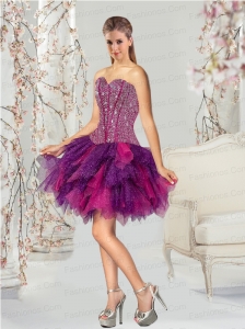 2015 Fashionable Multi-color Prom Dresses with Beading and Ruffles