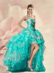 Decent Turquoise Prom Dresses with Beading and Ruffles