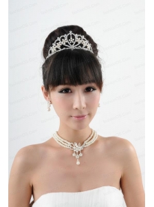 Dignified Crown with Wedding Jewelry Set Including Necklace And Earrings
