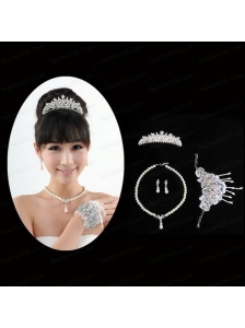 Elegant Ivory Pearl Artistic Necklace Bracele And Tiara