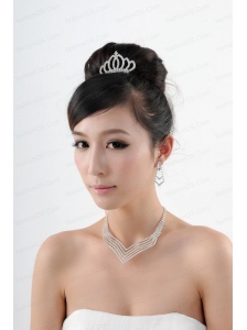 Gorgeous Rhinestone Wedding Tiara Jewelry Set With Necklace and Earrings