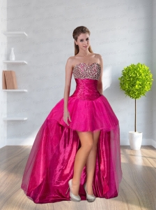 High-low Sweetheart Hot Pink Prom Dresses   With Beading