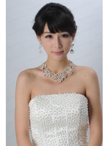 Intensive Flowers Beaded Necklace Tiara and Earrings Jewelry Set