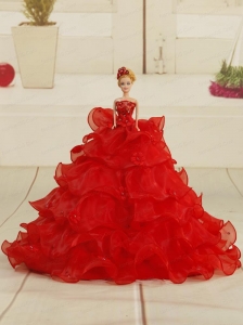 Pretty Bowknot Organza Quinceanera Doll Dress In Red